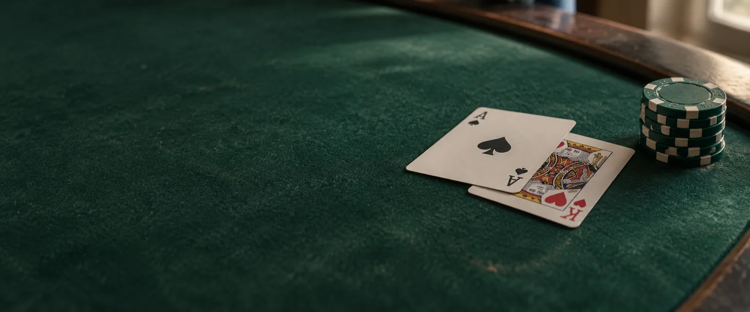 Cartas y fichas sobre una mesa de paño verde